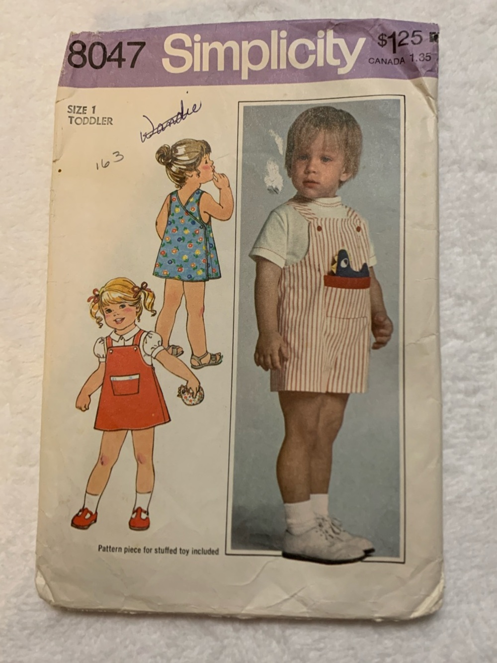 Simplicity 8047 Toddlers’ Back-Wrap Dress Or Jumper And Overalls Size 1 Toddler